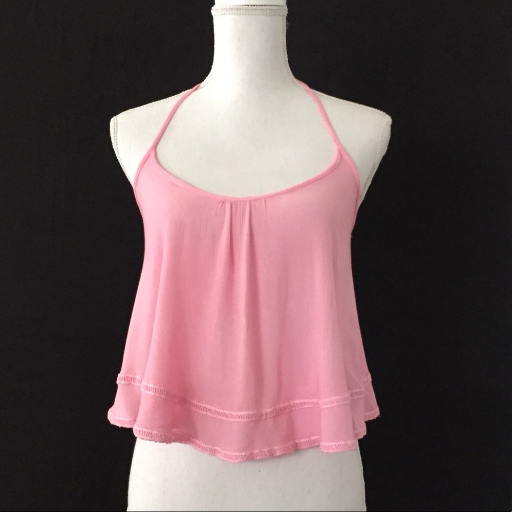 TOBI Pink cotton-linen crop halter top. Sz S/P EUC